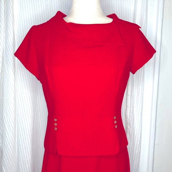 Vintage 80s Danny & Nicole red tailored midi dress - Picture 2 of 6